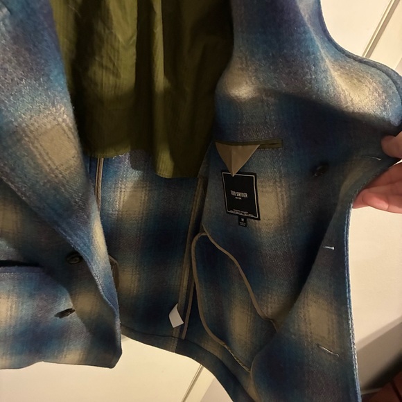 Todd Snyder Blue and Cream Plaid Pea Coat - Picture 4 of 7